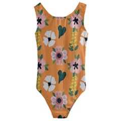 Flower Orange Pattern Floral Kids  Cut-out Back One Piece Swimsuit by Dutashop