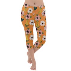 Flower Orange Pattern Floral Lightweight Velour Capri Yoga Leggings