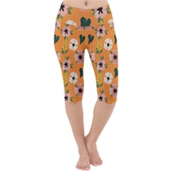 Flower Orange Pattern Floral Lightweight Velour Cropped Yoga Leggings