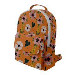 Flower Orange Pattern Floral Flap Pocket Backpack (large)