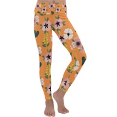 Flower Orange Pattern Floral Kids  Lightweight Velour Classic Yoga Leggings