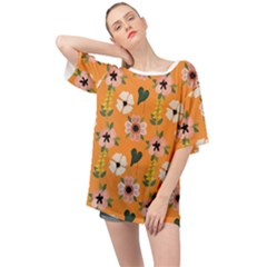 Flower Orange Pattern Floral Oversized Chiffon Top by Dutashop