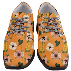 Flower Orange Pattern Floral Women Heeled Oxford Shoes by Dutashop