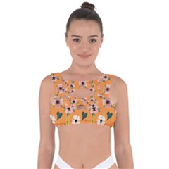 Flower Orange Pattern Floral Bandaged Up Bikini Top by Dutashop