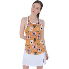 Flower Orange Pattern Floral Racer Back Mesh Tank Top