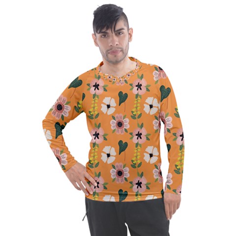 Flower Orange Pattern Floral Men s Pique Long Sleeve Tee by Dutashop