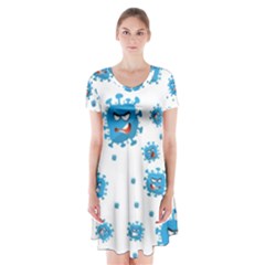 Illustrations Virus Corona Covid Infection Short Sleeve V-neck Flare Dress