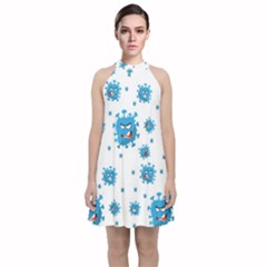 Illustrations Virus Corona Covid Infection Velvet Halter Neckline Dress 