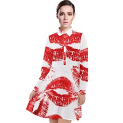 Red Lipsticks Lips Make Up Makeup Long Sleeve Chiffon Shirt Dress