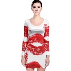 Red Lipsticks Lips Make Up Makeup Long Sleeve Velvet Bodycon Dress