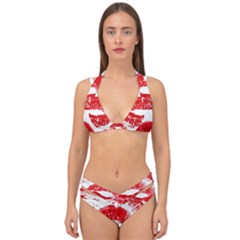 Red Lipsticks Lips Make Up Makeup Double Strap Halter Bikini Set