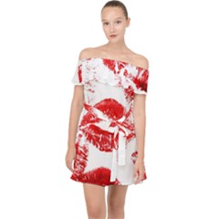 Red Lipsticks Lips Make Up Makeup Off Shoulder Chiffon Dress