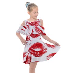 Red Lipsticks Lips Make Up Makeup Kids  Shoulder Cutout Chiffon Dress