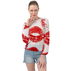 Red Lipsticks Lips Make Up Makeup Banded Bottom Chiffon Top