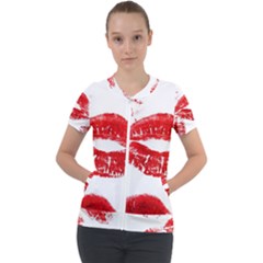 Red Lipsticks Lips Make Up Makeup Short Sleeve Zip Up Jacket