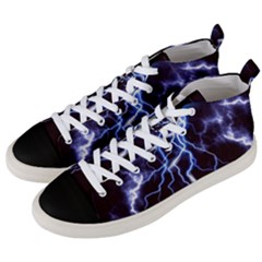 Blue Thunder At Night, Colorful Lightning Graphic Men s Mid-top Canvas Sneakers by picsaspassion