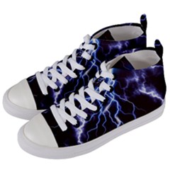 Blue Thunder At Night, Colorful Lightning Graphic Women s Mid-top Canvas Sneakers by picsaspassion