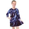 Blue Thunder at night, Colorful Lightning graphic Kids  Quarter Sleeve Shirt Dress View1