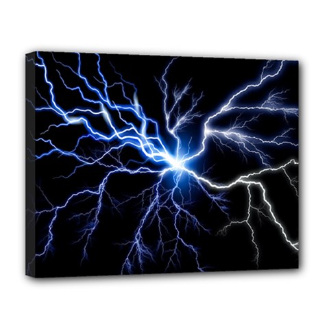 Blue Electric Thunder Storm, Colorful Lightning Graphic Canvas 14  X 11  (stretched) by picsaspassion