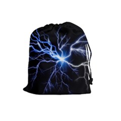 Blue Electric Thunder Storm, Colorful Lightning Graphic Drawstring Pouch (large) by picsaspassion