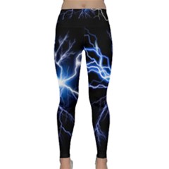 Blue Electric Thunder Storm, Colorful Lightning Graphic Classic Yoga Leggings by picsaspassion