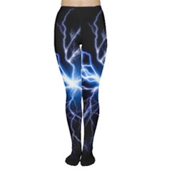 Blue Electric Thunder Storm, Colorful Lightning Graphic Tights