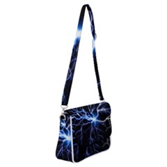 Blue Electric Thunder Storm, Colorful Lightning Graphic Shoulder Bag With Back Zipper by picsaspassion