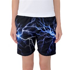 Blue Electric Thunder Storm, Colorful Lightning Graphic Women s Basketball Shorts by picsaspassion