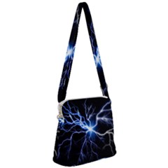 Blue Electric Thunder Storm, Colorful Lightning Graphic Zipper Messenger Bag by picsaspassion