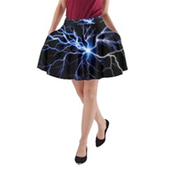 Blue Electric Thunder Storm, Colorful Lightning Graphic A-line Pocket Skirt by picsaspassion