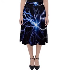 Blue Electric Thunder Storm, Colorful Lightning Graphic Classic Midi Skirt by picsaspassion