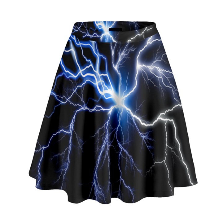 Blue electric Thunder Storm, Colorful Lightning graphic High Waist Skirt