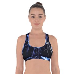 Blue Electric Thunder Storm, Colorful Lightning Graphic Cross Back Sports Bra by picsaspassion