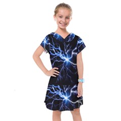 Blue Electric Thunder Storm, Colorful Lightning Graphic Kids  Drop Waist Dress by picsaspassion