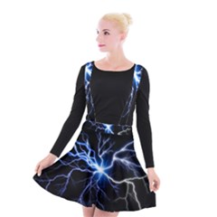 Blue Electric Thunder Storm, Colorful Lightning Graphic Suspender Skater Skirt by picsaspassion