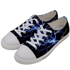 Blue Electric Thunder Storm, Colorful Lightning Graphic Women s Low Top Canvas Sneakers by picsaspassion