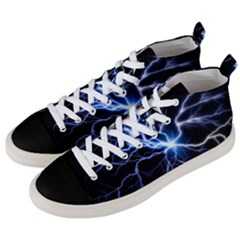 Blue Electric Thunder Storm, Colorful Lightning Graphic Men s Mid-top Canvas Sneakers by picsaspassion