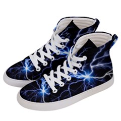 Blue Electric Thunder Storm, Colorful Lightning Graphic Men s Hi-top Skate Sneakers by picsaspassion