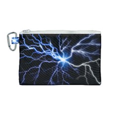 Blue Electric Thunder Storm, Colorful Lightning Graphic Canvas Cosmetic Bag (medium) by picsaspassion