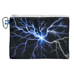 Blue Electric Thunder Storm, Colorful Lightning Graphic Canvas Cosmetic Bag (xl) by picsaspassion