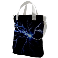 Blue Electric Thunder Storm, Colorful Lightning Graphic Canvas Messenger Bag by picsaspassion