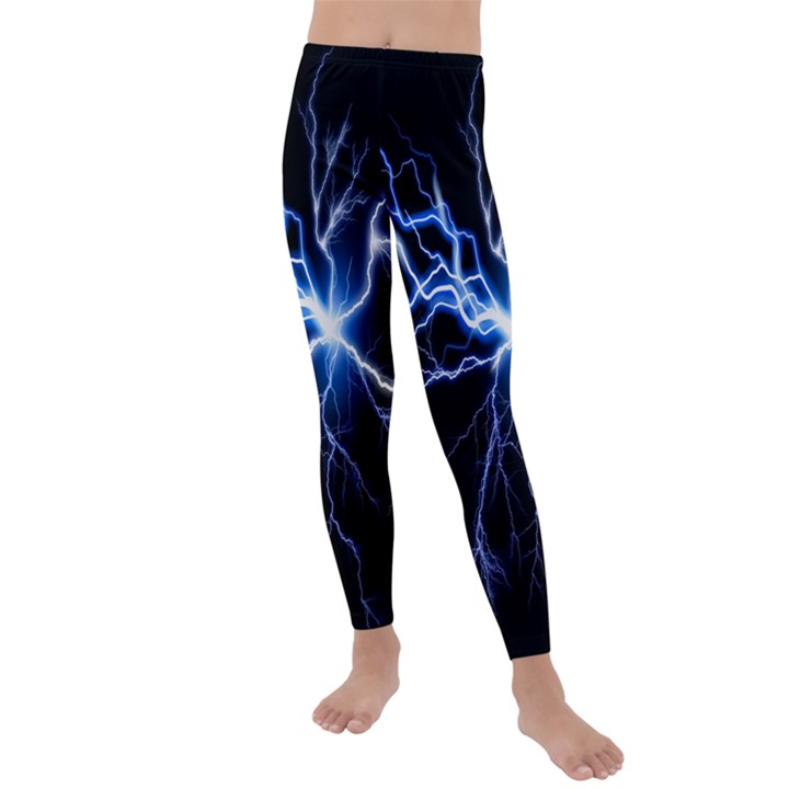 Blue electric Thunder Storm, Colorful Lightning graphic Kids  Lightweight Velour Leggings