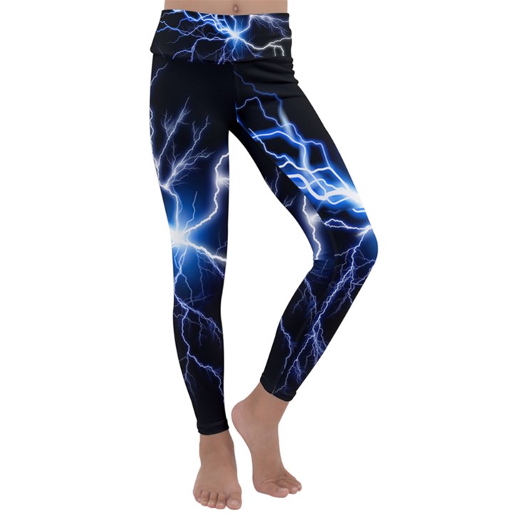 Blue electric Thunder Storm, Colorful Lightning graphic Kids  Lightweight Velour Classic Yoga Leggings