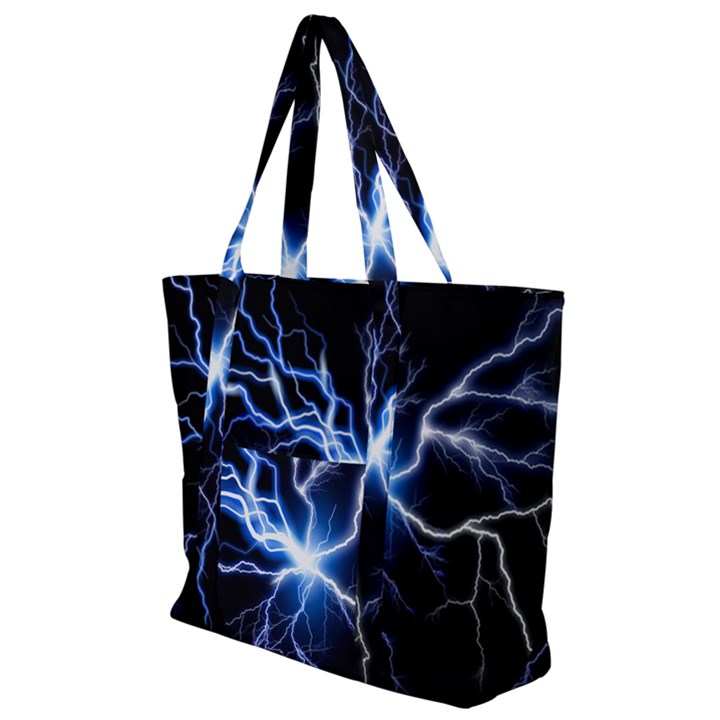 Blue electric Thunder Storm, Colorful Lightning graphic Zip Up Canvas Bag