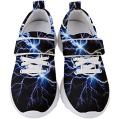 Blue Electric Thunder Storm, Colorful Lightning Graphic Kids  Velcro Strap Shoes by picsaspassion