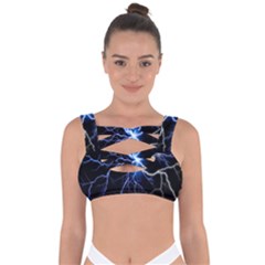 Blue Electric Thunder Storm, Colorful Lightning Graphic Bandaged Up Bikini Top