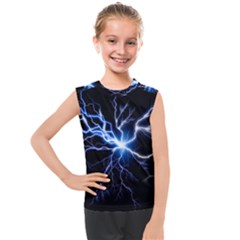 Blue Electric Thunder Storm, Colorful Lightning Graphic Kids  Mesh Tank Top by picsaspassion