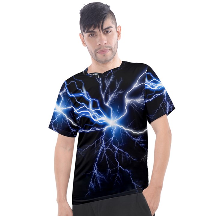 Blue electric Thunder Storm, Colorful Lightning graphic Men s Sport Top