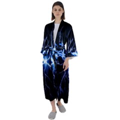 Blue Electric Thunder Storm, Colorful Lightning Graphic Maxi Satin Kimono by picsaspassion