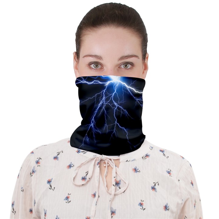 Blue electric Thunder Storm, Colorful Lightning graphic Face Covering Bandana (Adult)